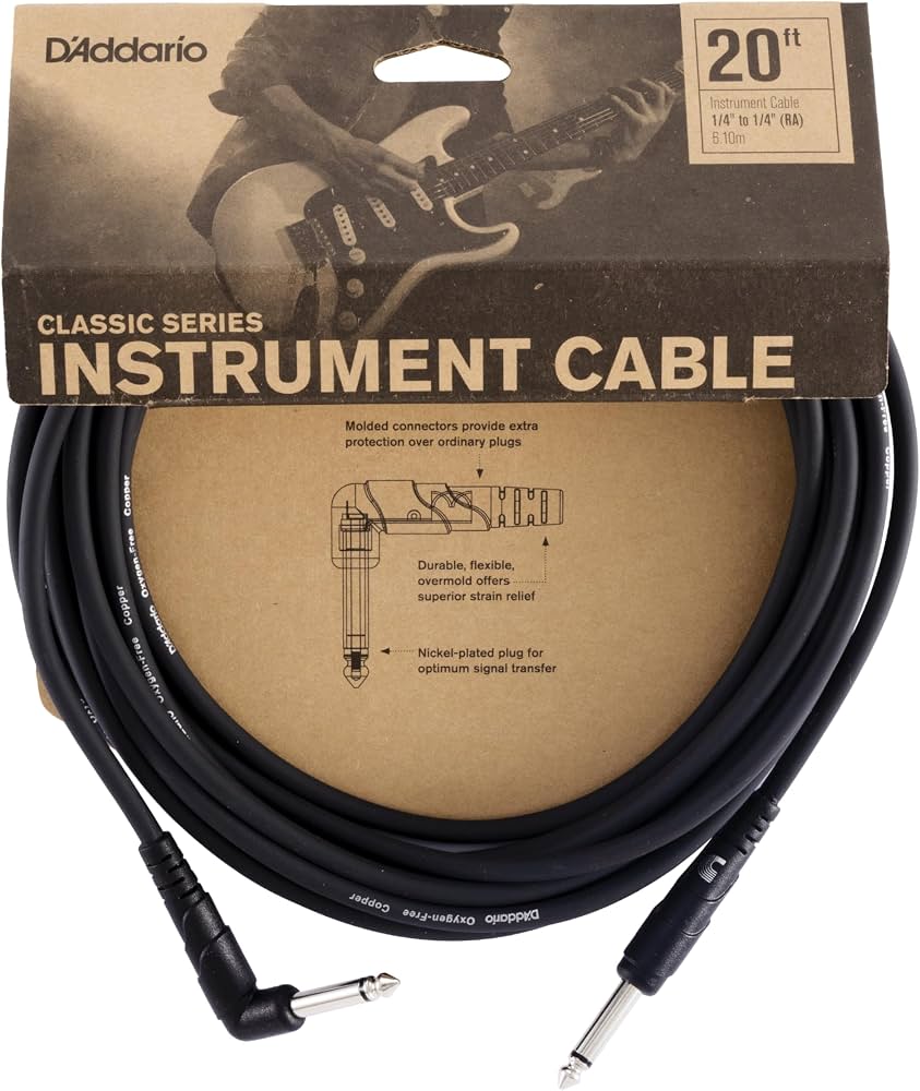 D'Addario Classic Series 1/4" Instrument Cable, Right Angle Plug