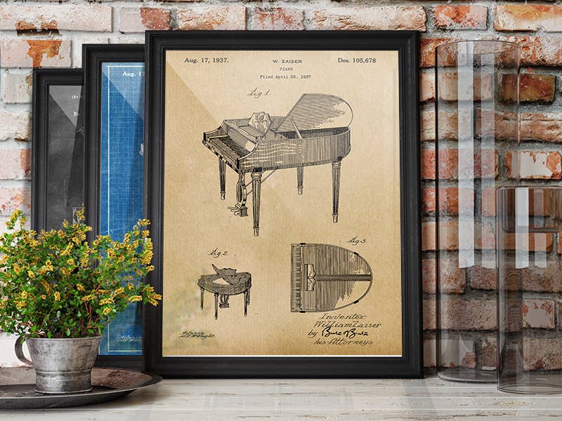 Patent Art Print, Piano 1937 - Parchment / 8"x 10"