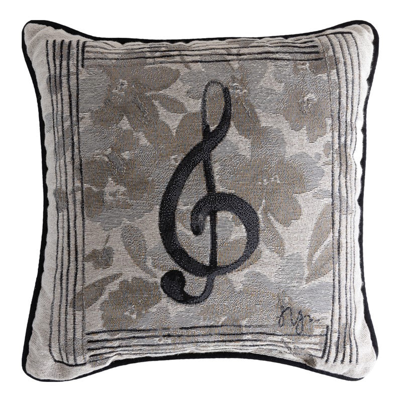 Pillow, Treble Clef with Flowers - Grey/White/Black