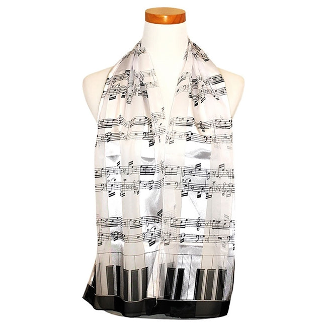 Sheet Music Scarf with Keyboard Trim, White