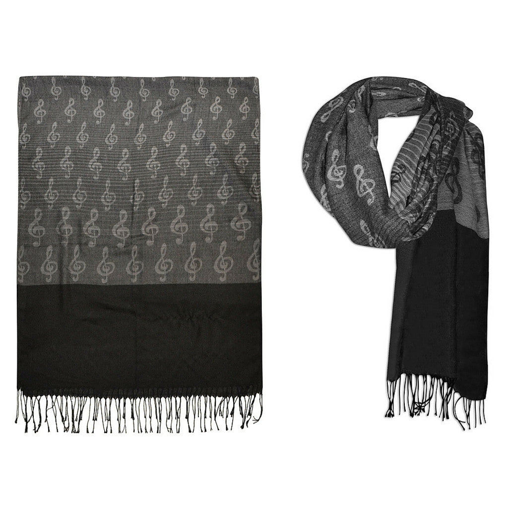 Treble Clef Pashmina Scarf, Black