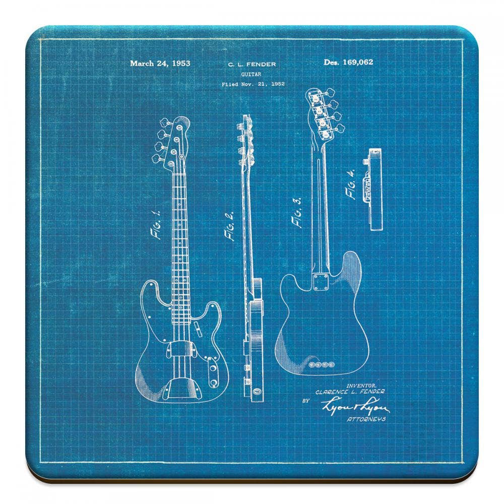Wooden Drink Coaster, Fender Bass Guitar 1953