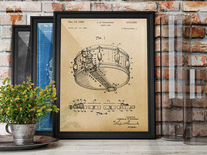 Patent Art Print, Snare Drum 1963 - Parchment / 8"x 10"