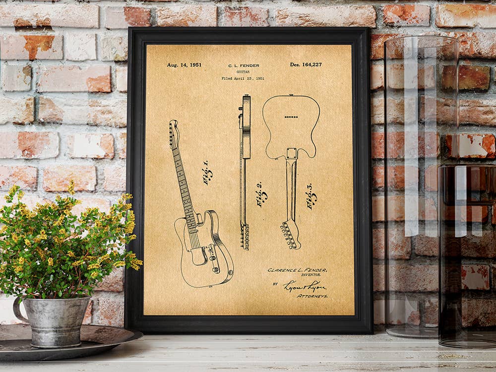 Patent Art Print, Fender Telecaster Guitar 1951 - Parchment / 8"x 10"