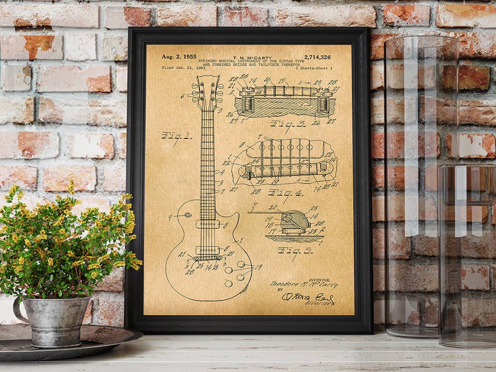 Patent Art Print, Gibson Guitar 1955 - Parchment / 8"x 10"