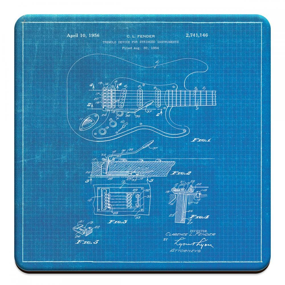 Wooden Drink Coaster, Fender Stratocaster Guitar 1956