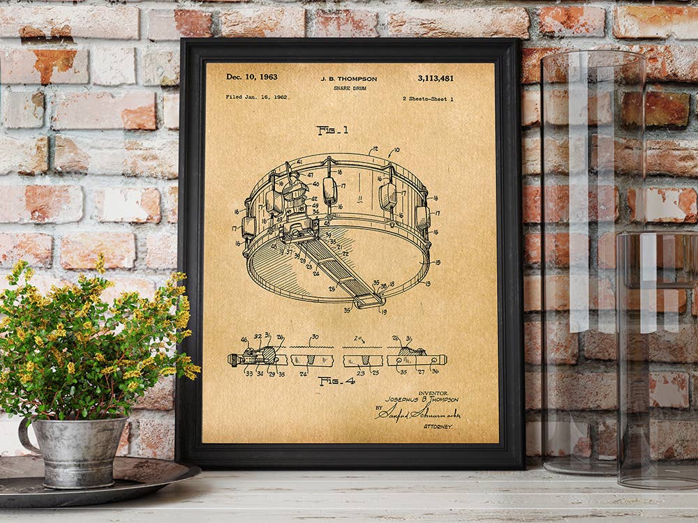 Patent Art Print, Snare Drum 1963 - Parchment / 8"x 10"