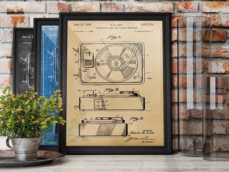 Patent Art Print, Turntable Artwork 1950 - Parchment / 8"x 10"