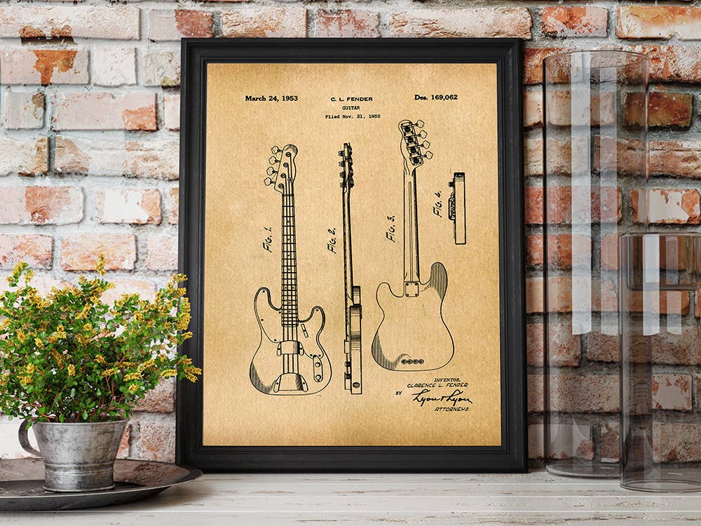Patent Art Print Fender Bass Guitar 1953 - Parchment / 8"x 10"