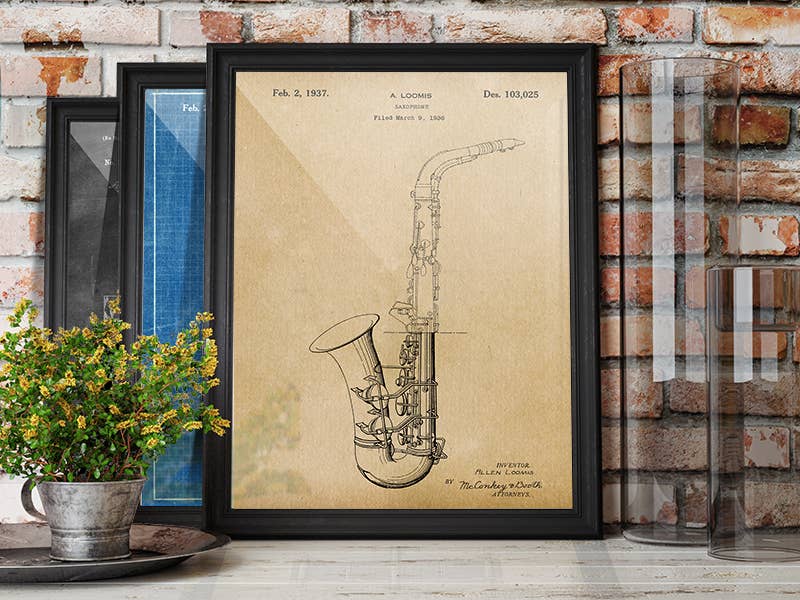Patent Art Print, Saxophone 1937 - Parchment / 8"x 10"