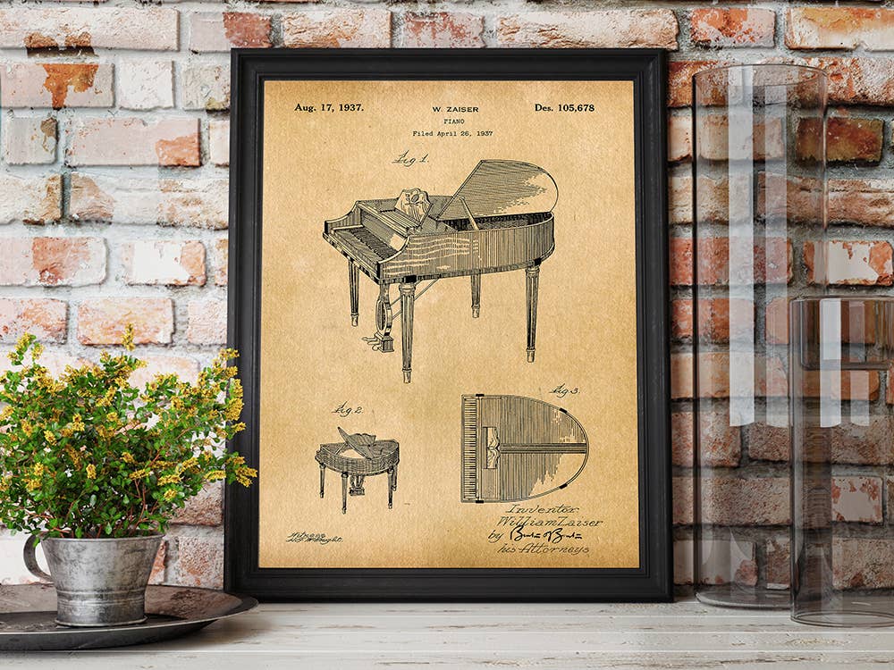 Patent Art Print, Piano 1937 - Parchment / 8"x 10"