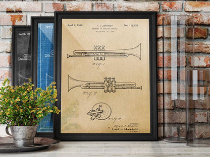 Patent Art Print, Trumpet Artwork 1940 - Parchment / 8"x 10"