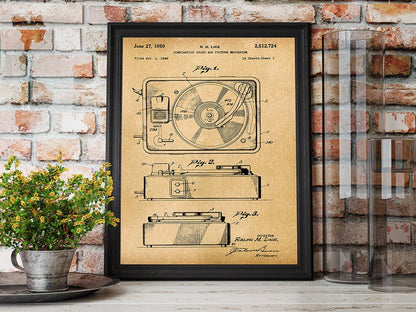 Patent Art Print, Turntable Artwork 1950 - Parchment / 8"x 10"