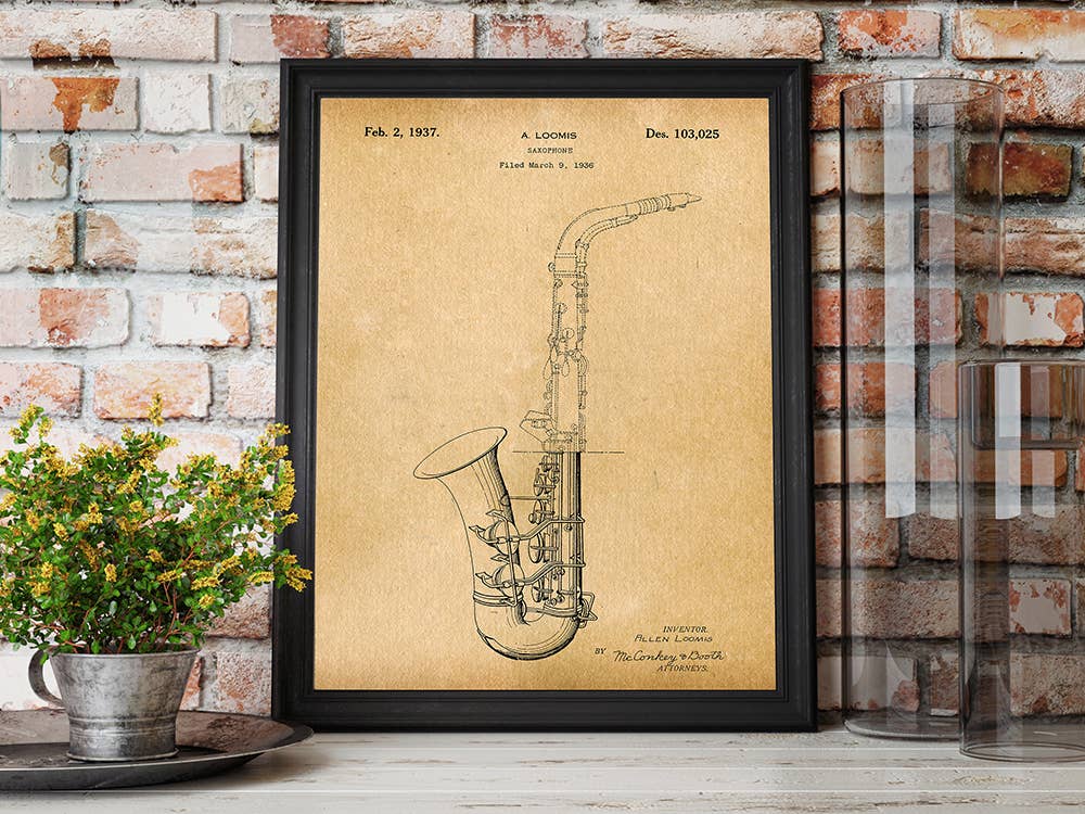 Patent Art Print, Saxophone 1937 - Parchment / 8"x 10"