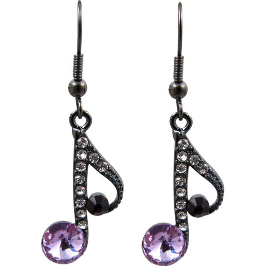 Earrings, Purple Crystal Music Notes