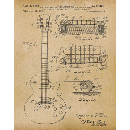 Patent Art Print, Gibson Guitar 1955 - Parchment / 8"x 10"