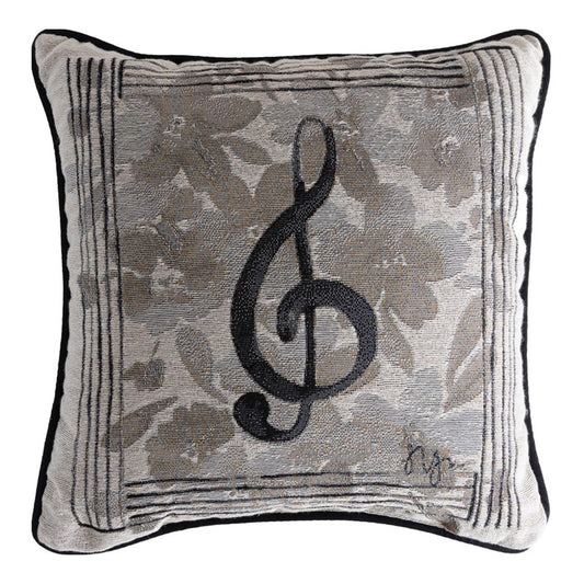 Pillow, Treble Clef with Flowers - Grey/White/Black