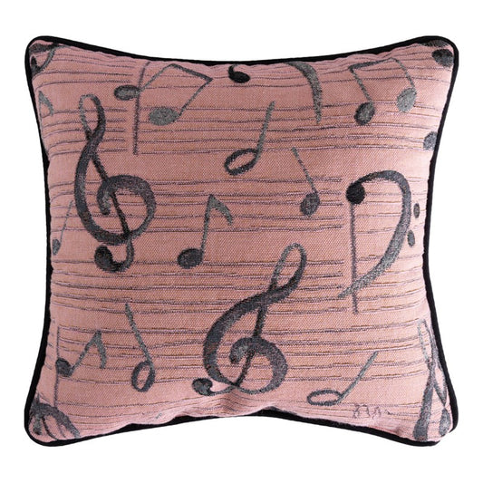 Pillow, Music Notes - Rose Pink/Grey