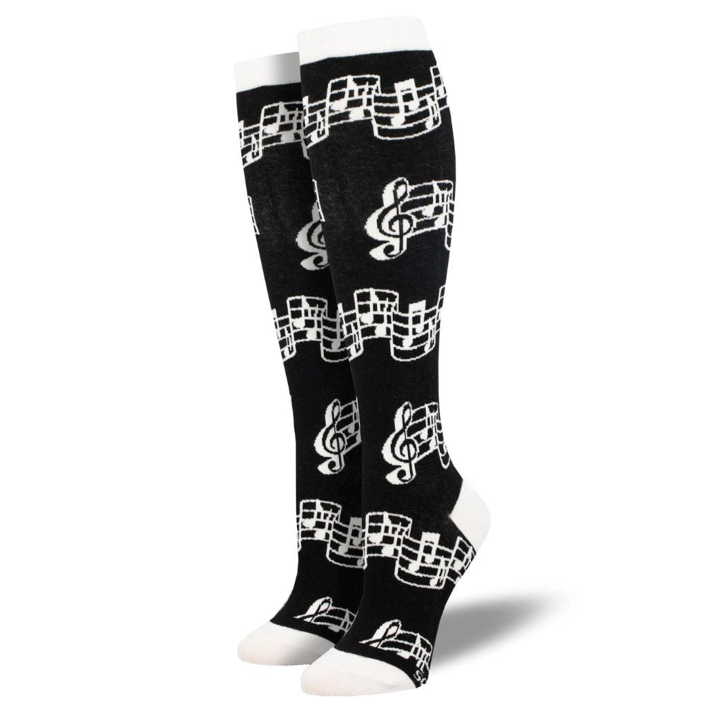 Women's Knee-High Socks, Tuning Out - Black