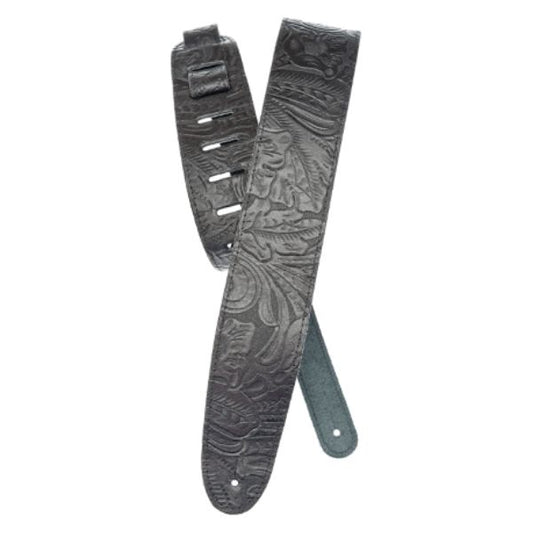 Guitar Strap, Embossed Leather - Black
