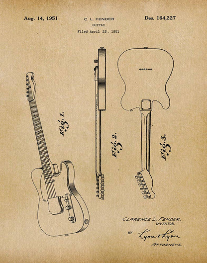 Fender Telecaster guitar patent illustration with text on a beige background