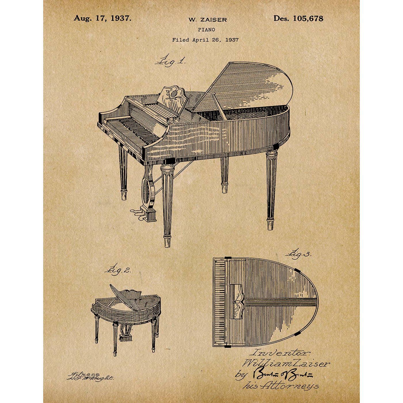 Patent Art Print, Piano 1937 - Parchment / 8"x 10"