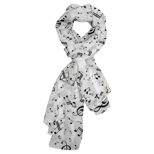 Scarf with Music Notes, White
