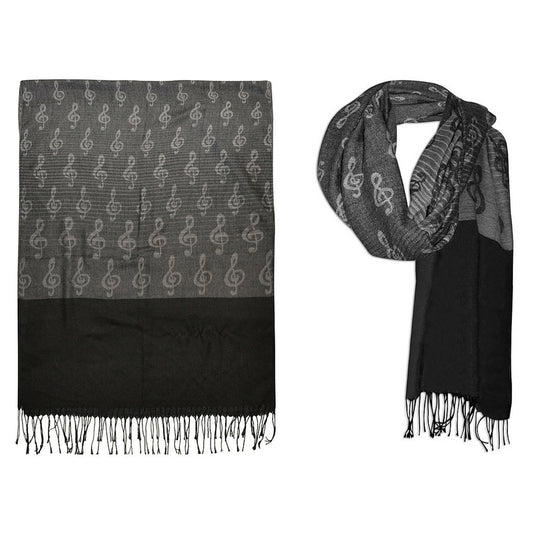 Treble Clef Pashmina Scarf, Black