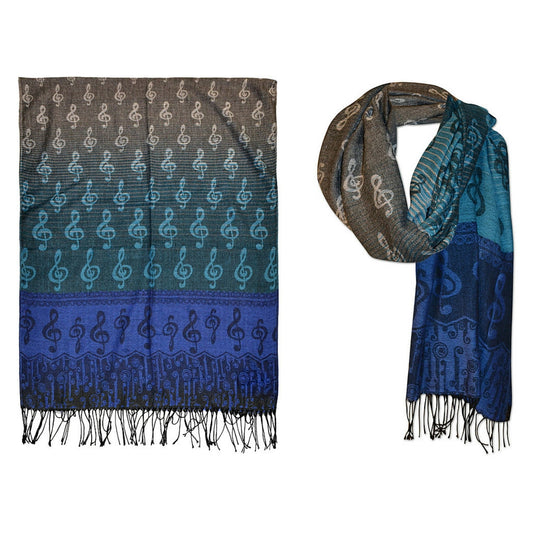 Treble Clef Pashmina Scarf, Blue