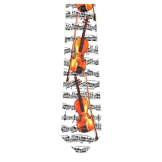 Neck Tie, Violins on Sheet Music, White