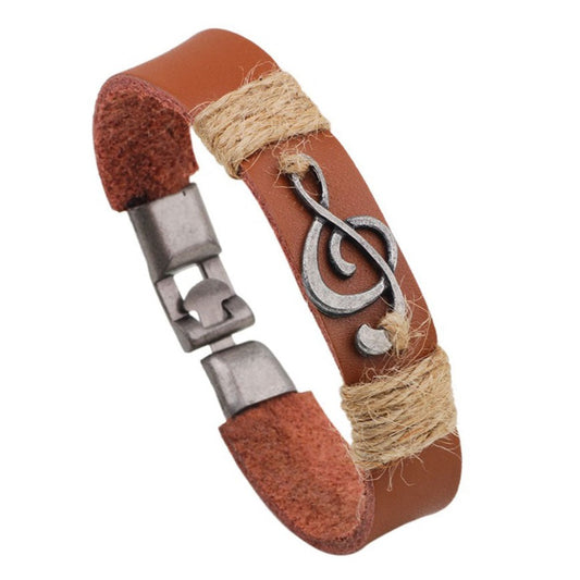 Bracelet, Leather with Treble Clef - Brown