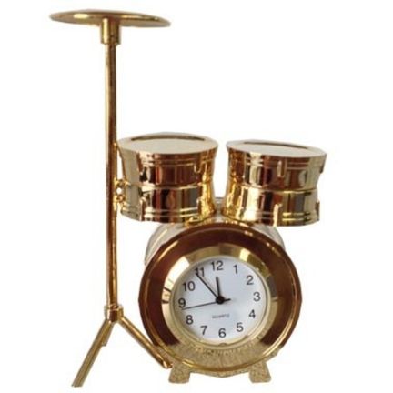 Desk Clock, Drumset, Gold