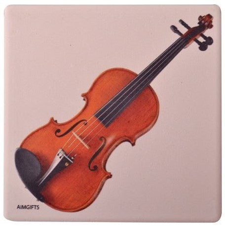 Coaster, Stone - Violin on White