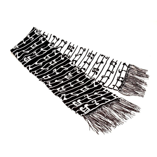 Knit Scarf, Music Notes over Stripes, Reversible