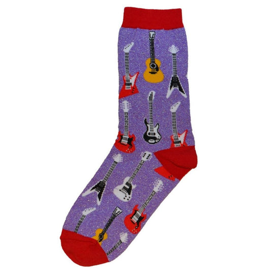 Women's Socks, Mixed Guitars, Metallic Purple