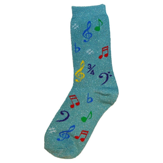 Women's Socks, Music Symbols, Metallic Mint