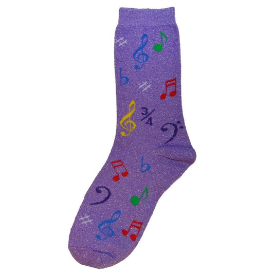 Women's Socks, Music Symbols, Metallic Purple