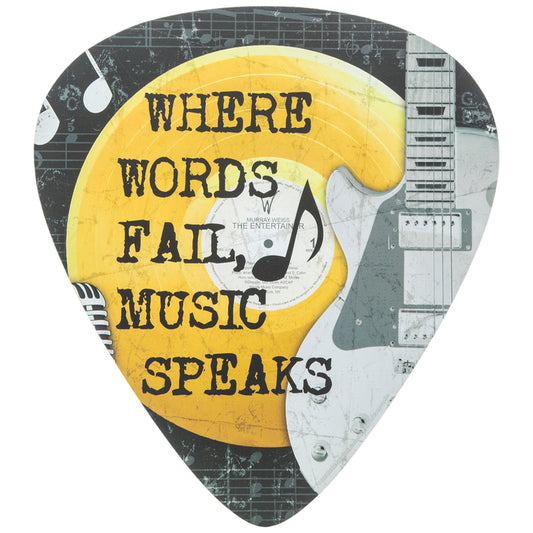 Wooden Wall Art, Guitar Pick "Music Speaks"