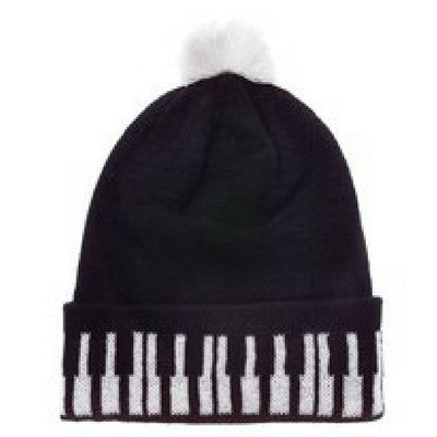 Knit Winter Hat, Piano Keyboard with Pom Pom