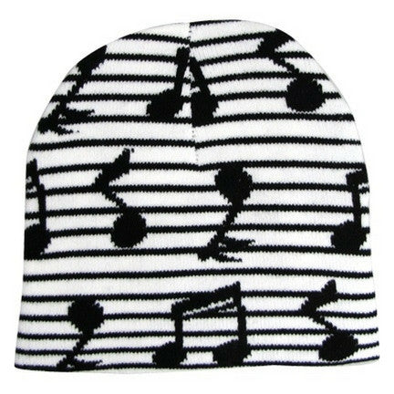 Knit Winter Hat, Music Notes on White
